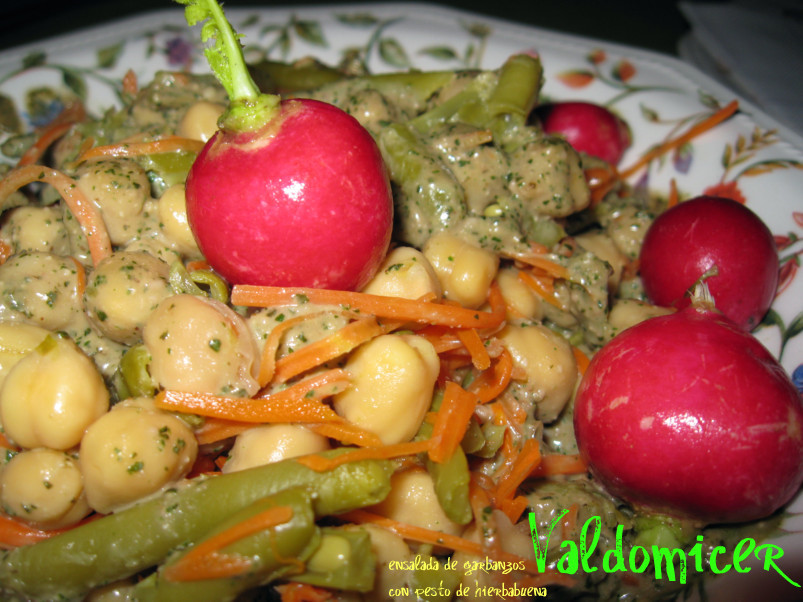 ANDANZAS Y RUTINAS ENSALADA DE GARBANZOS CON PESTO DE HIERBABUENA.