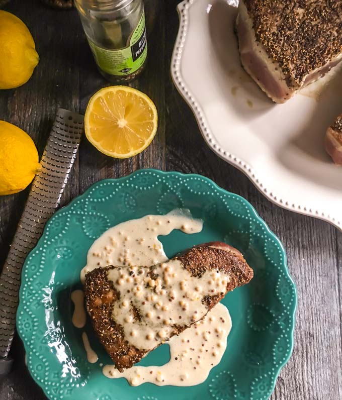 PEPPER TUNA STEAK RECIPE WITH LEMON DIJON CREAM SAUCE (LOW CARB) Asrifood