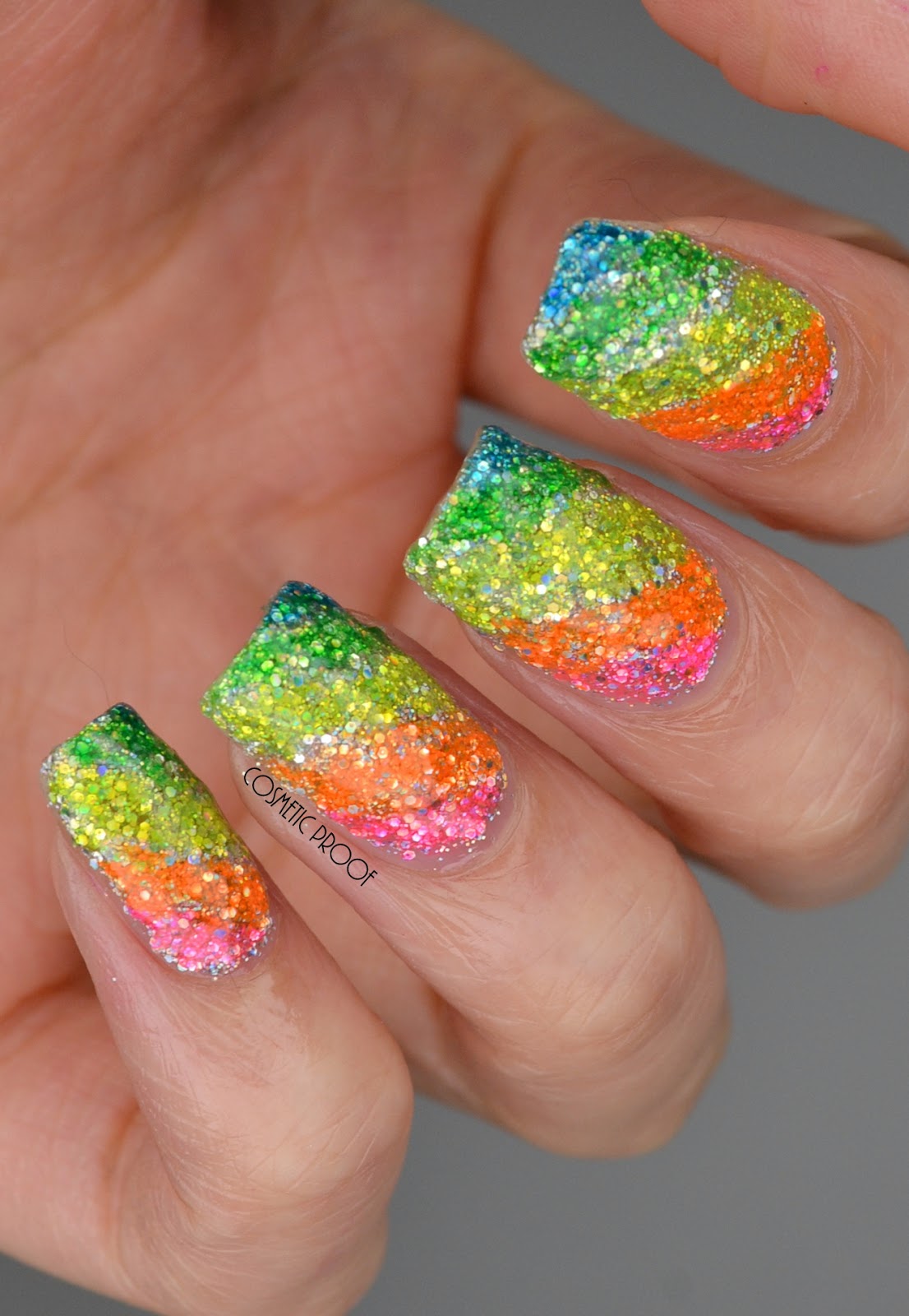 NAILS Rainbow Glitter Highlighter Nails Cosmetic Proof Vancouver
