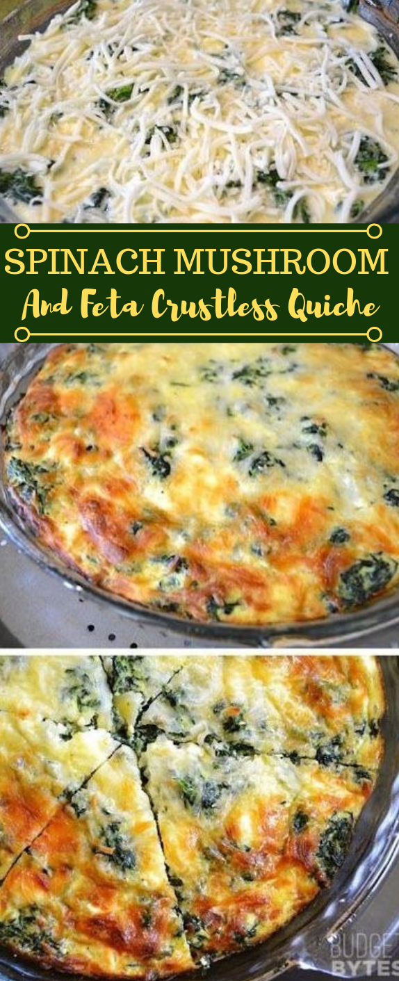 SPINACH MUSHROOM AND FETA CRUSTLESS QUICHE #spinach #vegetarian #vegan #breakfast #broocoli SPINACH MUSHROOM AND FETA CRUSTLESS QUICHE #spinach #vegetarian #vegan #breakfast #broocoli