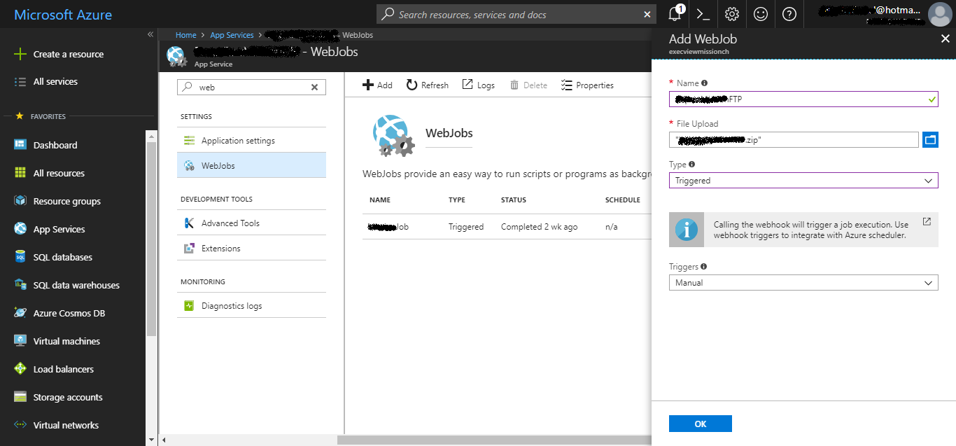 How to Create a Manual Triggered Job in Microsoft Azure.