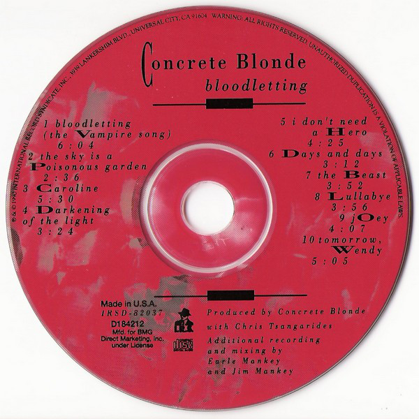 Minoría Electrónica Concrete Blonde Bloodletting 1990 I.R.S. Records