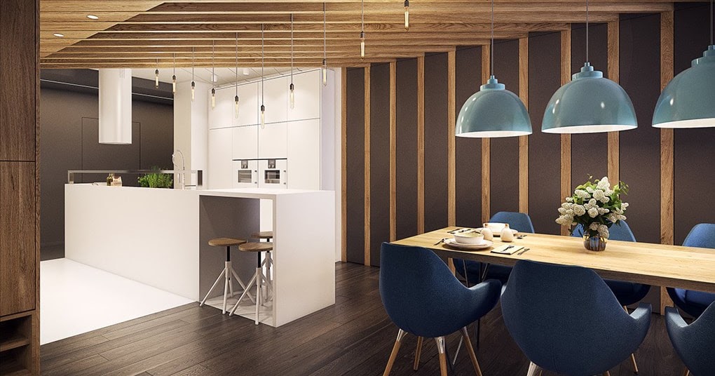 Del frío blanco a la cálida madera: asimetría en movimiento - Cocinas