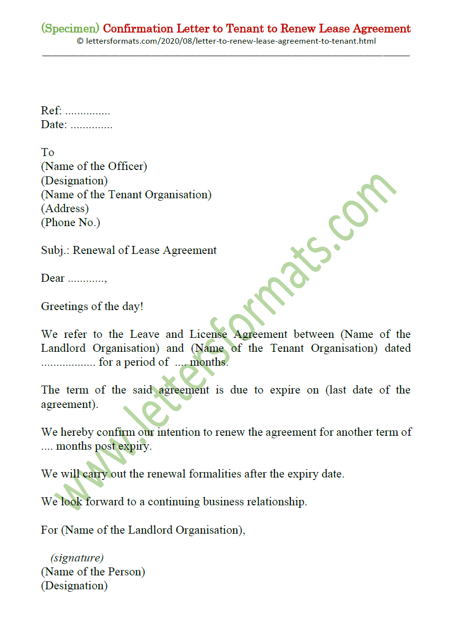 Draft Letter from Landlord to Tenant to Renew Lease Agreement