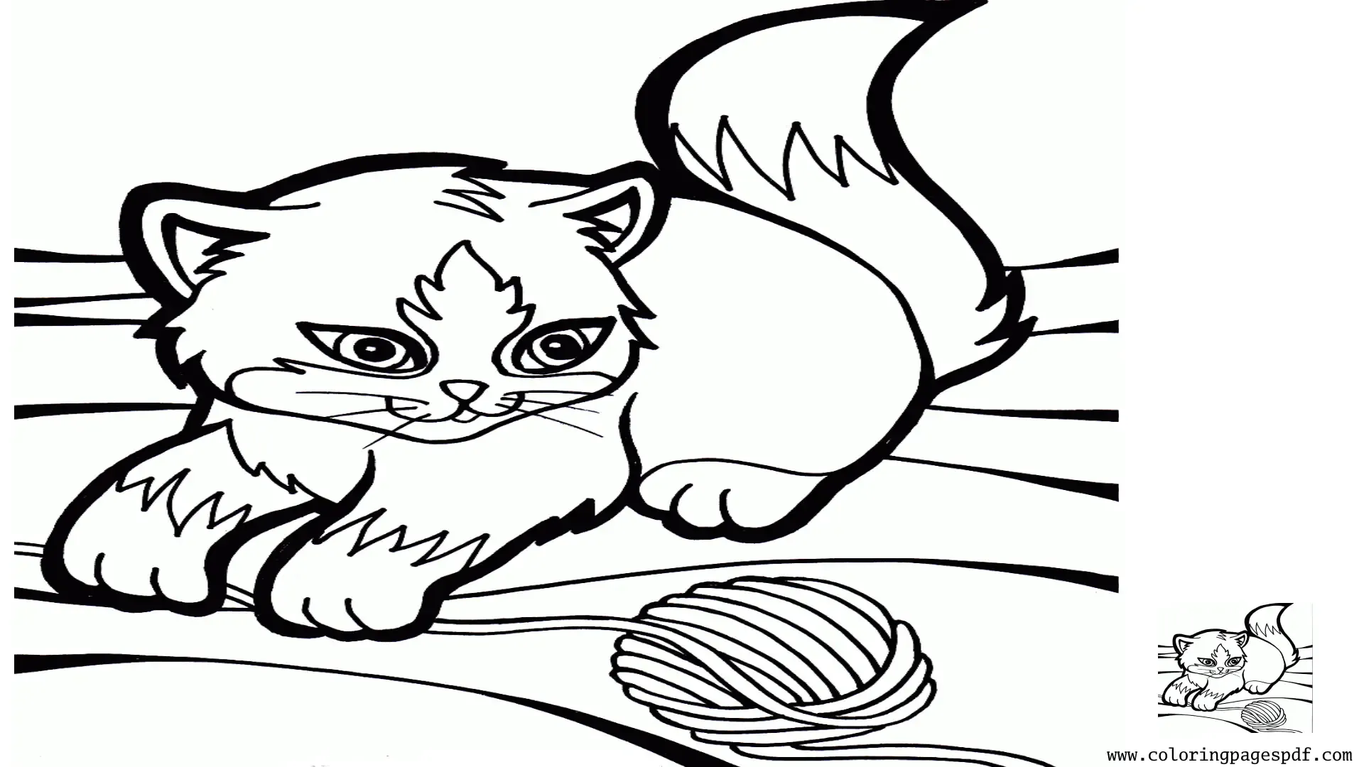 Coloring Page Of A Kitten Playing With A Sewing Ball
