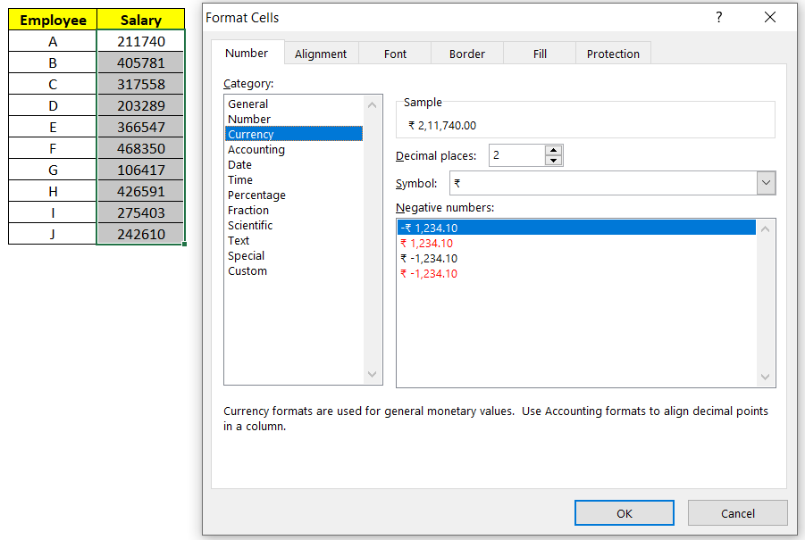 Currency Format in Excel
