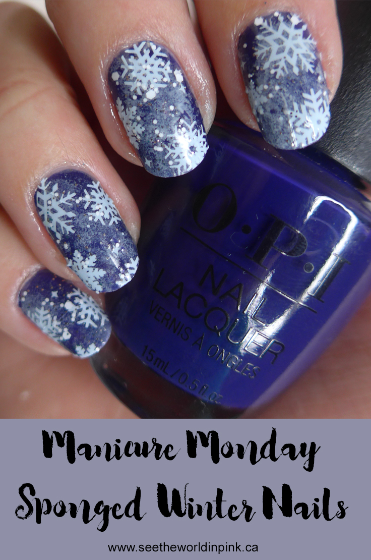 Manicure Monday - Sponged Winter Nails + Scratch Wonderland Nail Wraps