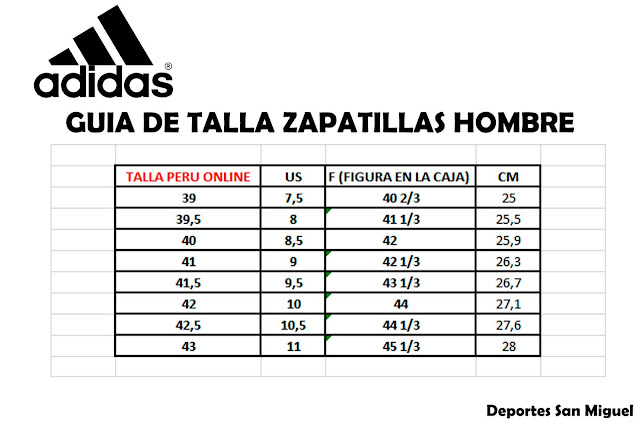 Tabla de numeros zapatillas adidas Clearance