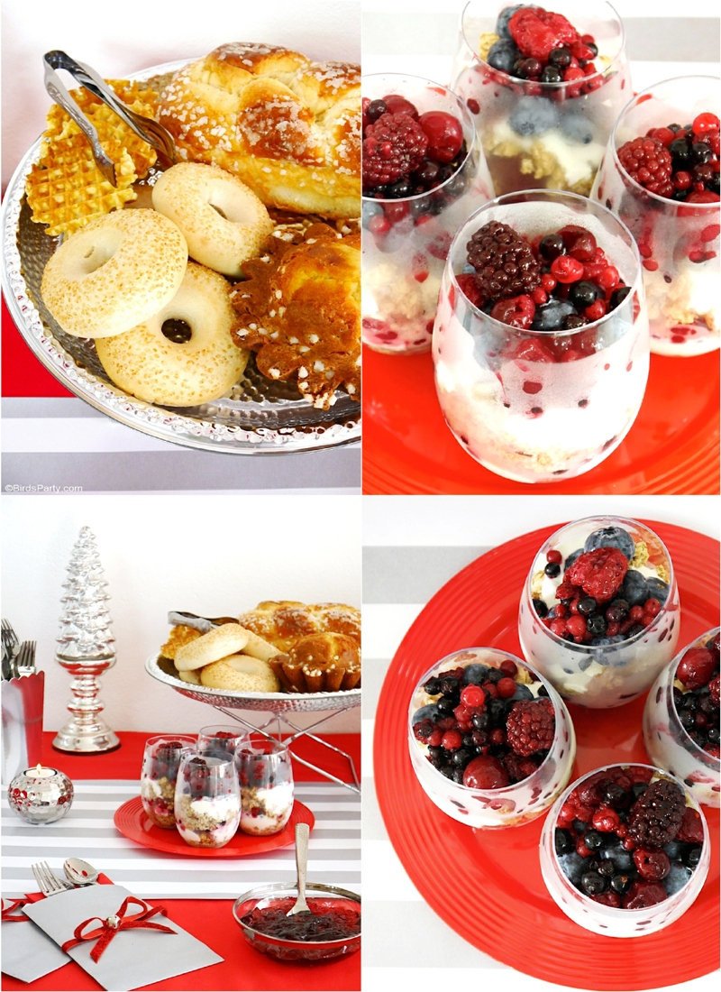 Red and Silver Christmas Holiday Brunch Ideas + Recipes - easy to style ideas, tablescape and dishes for a magical seasonal winter brunch! by BirdsParty.com @birdsparty #brunchrecipe #brunchideas #christmasbrunch #quiche #frenchquiche #crustlessquiche #holidaybrunch #brunchfood #christmasparty #redsilverchristmas