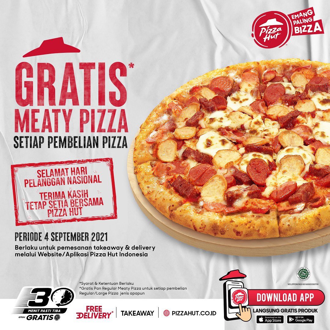 Promo Pizza HUT Gratis Meaty Pizza Periode 4 September 2021 •
