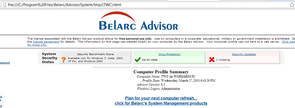 Belarc Advisor es un administrador de sistemas completo &  Auditor para Windows 10