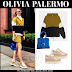 Olivia Palermo in green colorblock sweatshirt, green mini skirt and gold metallic platform shoes
