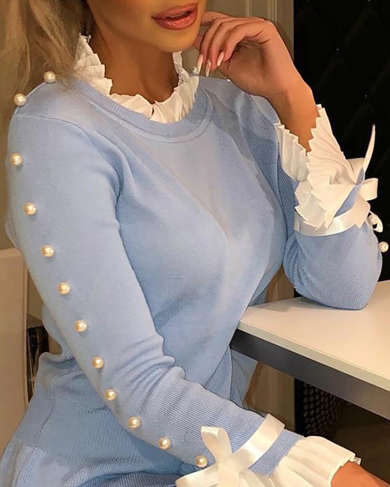 bowknot buttoned bell cuff blouse