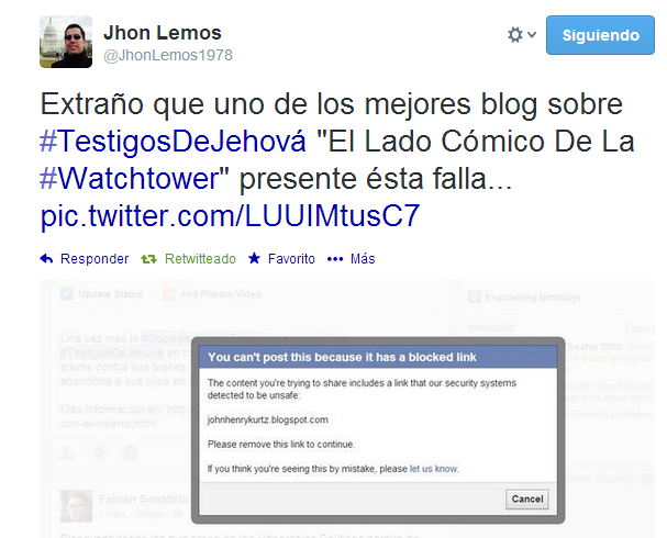 El lado Cómico de la Watchtower. ¿Quién está detrás del bloqueo a este blog en Facebook? ... Captura+de+pantalla+(4)