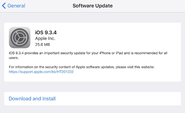  Apple has released iOS 9.3.4 to the public for the iPhone, iPad, and iPod touch which provides an important security update for your iPhone or iPad and is recommended for all users. It has also been confirmed to patch the Pangu iOS 9.3.3 jailbreak.