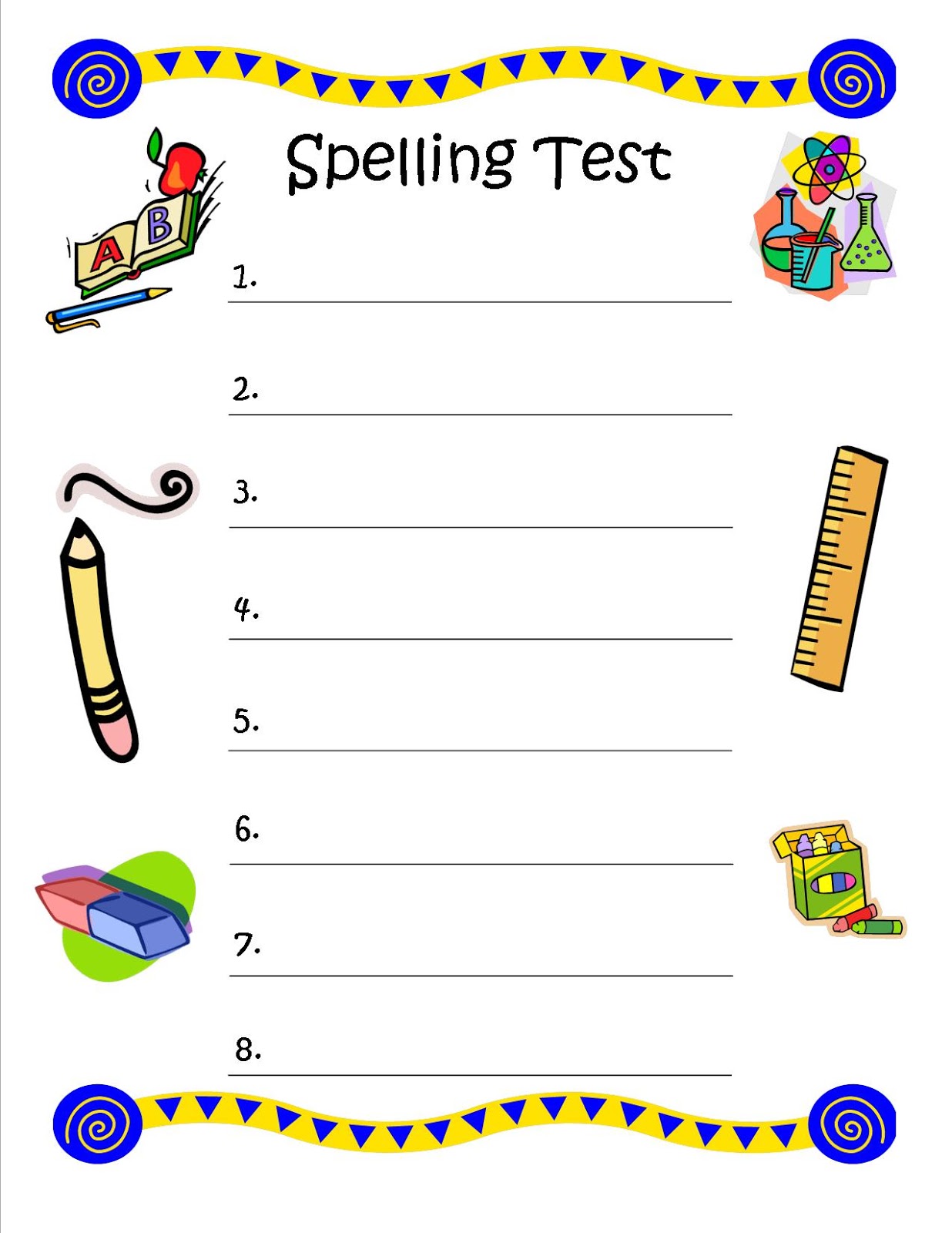 Free Spelling Test Template Words