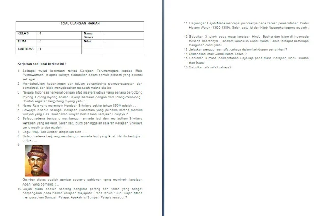 Soal Harian Kelas 4 SD/MI: Tema 5