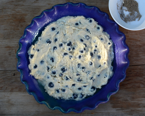 Mom's Blueberry Coffeecake batter almost ready for the oven, another easy summer recipe ♥ KitchenParade.com, moist and delicious with fresh or frozen blueberries. Rave reviews!