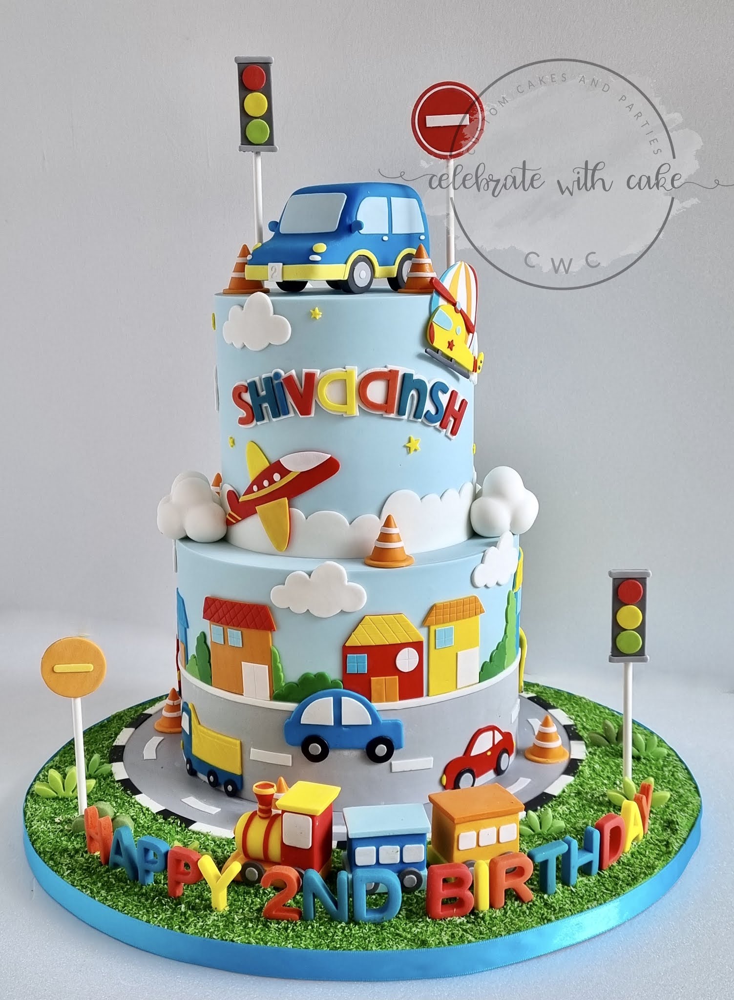 Transport themed 2 tier Cake