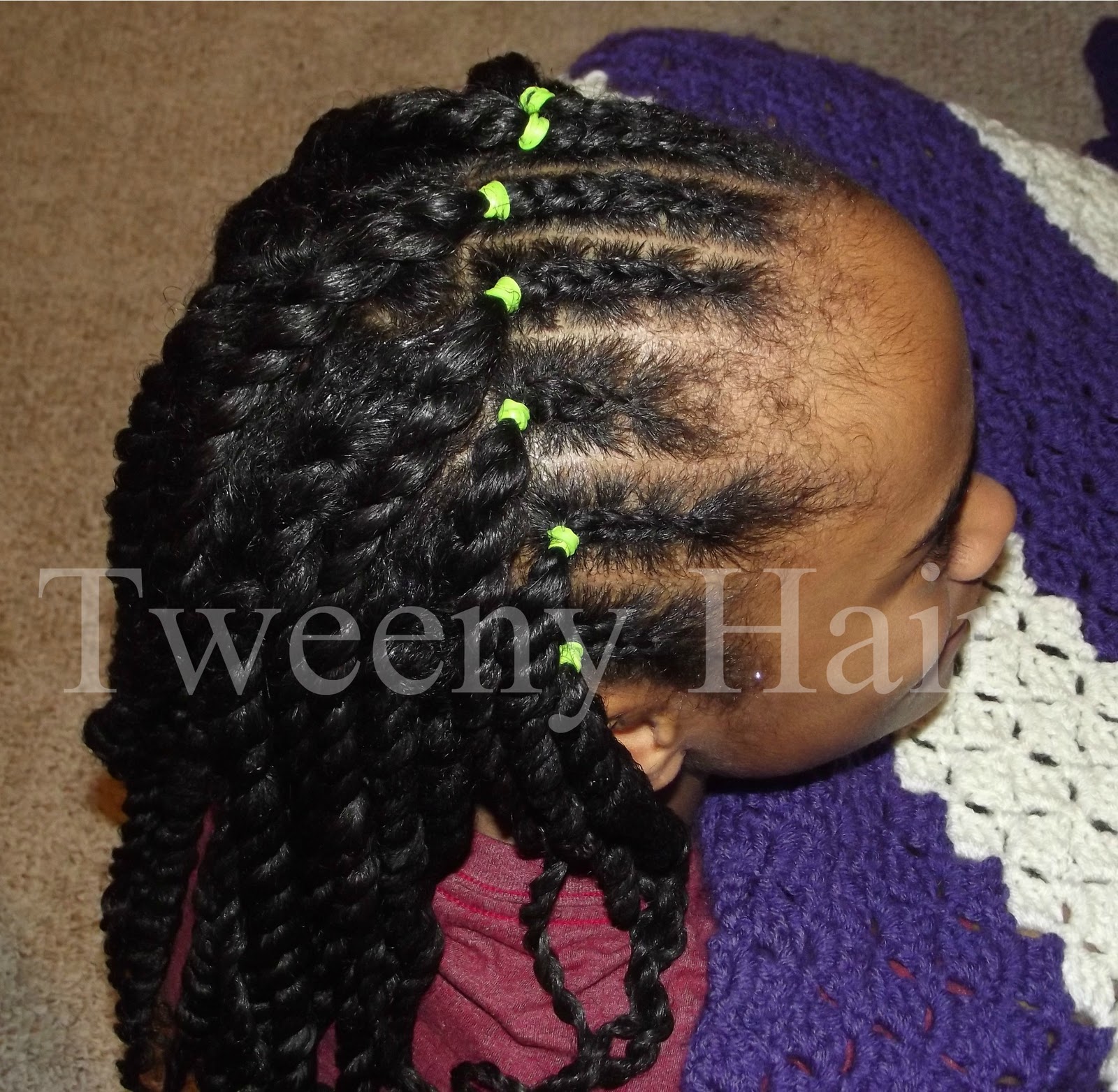 Tweeny Hair Short Cornrows Green Rubber Bands And Two Strand Twists Short Cornrows Green Rubber Bands And Two Strand Twists