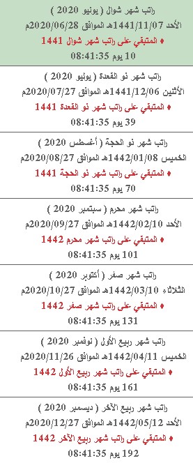 ذو القعدة 1442 راتب شهر التقويم الهجري