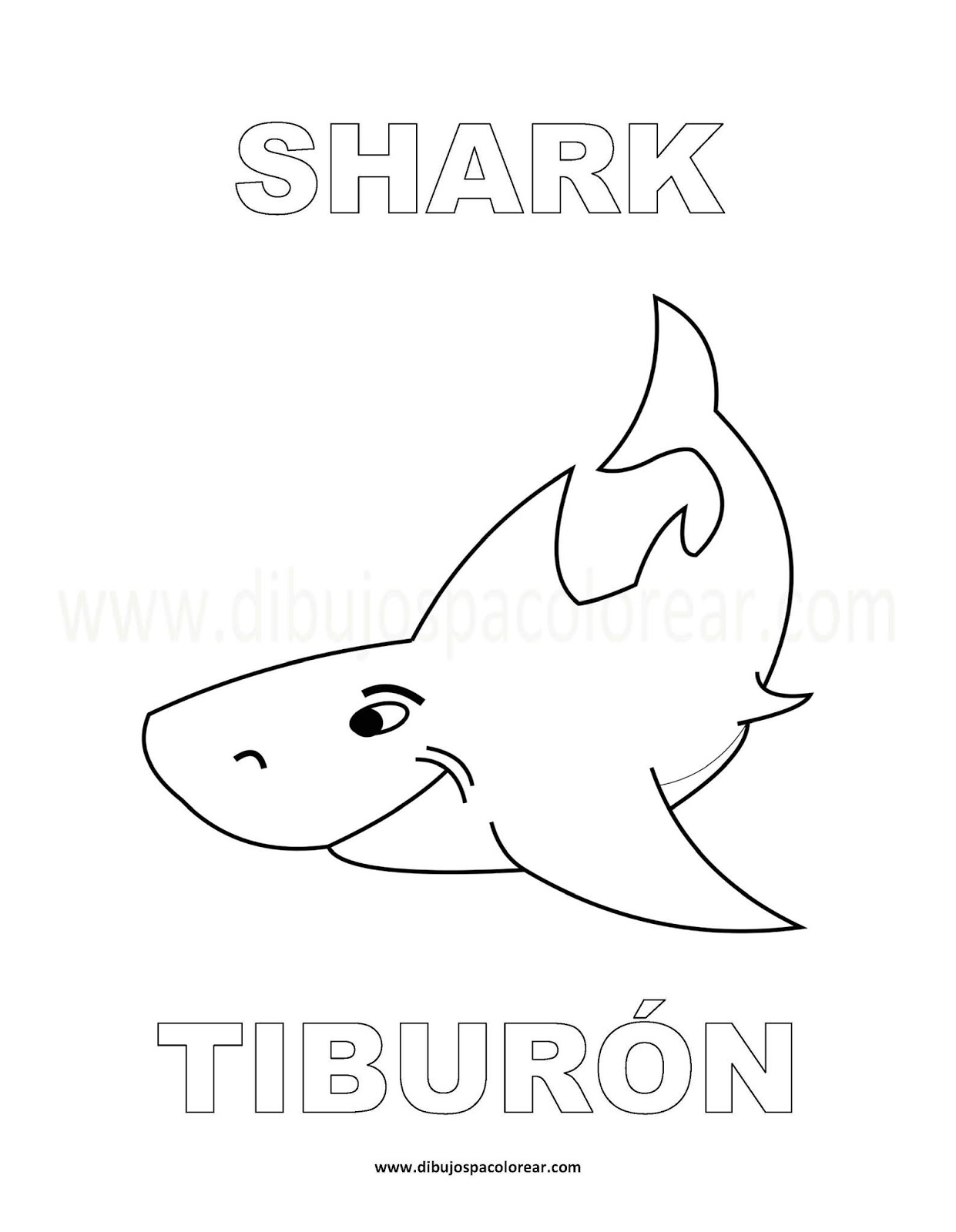 Dibujos Inglés Español con T Tiburón Shark