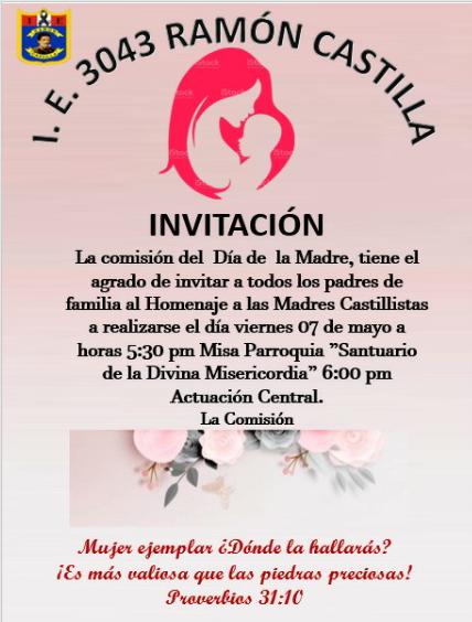 Invitación a la ceremonia por el "Día de la madre"
