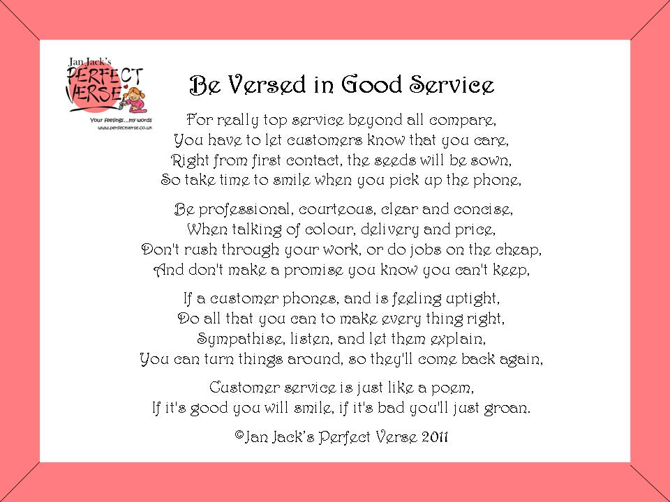 Customer service poem Very Best Service by
