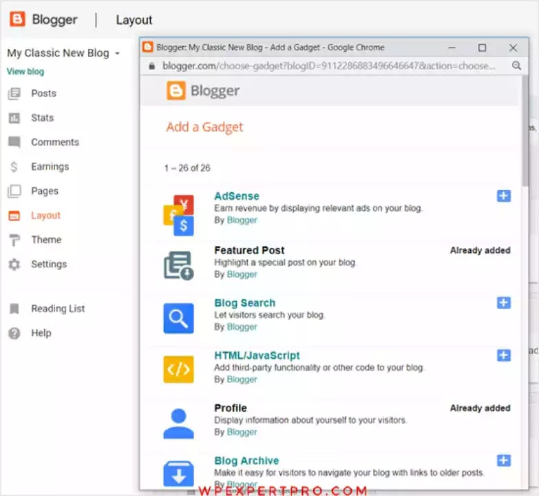 Google blogger gadgets