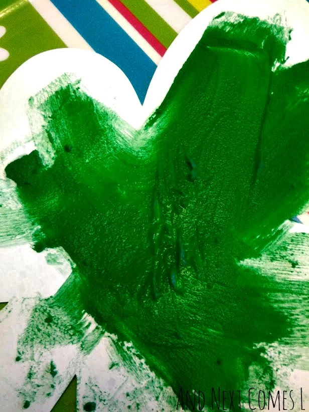 Close up of the fizzing action on the fizzing shamrock art for St. Patrick's Day from And Next Comes L