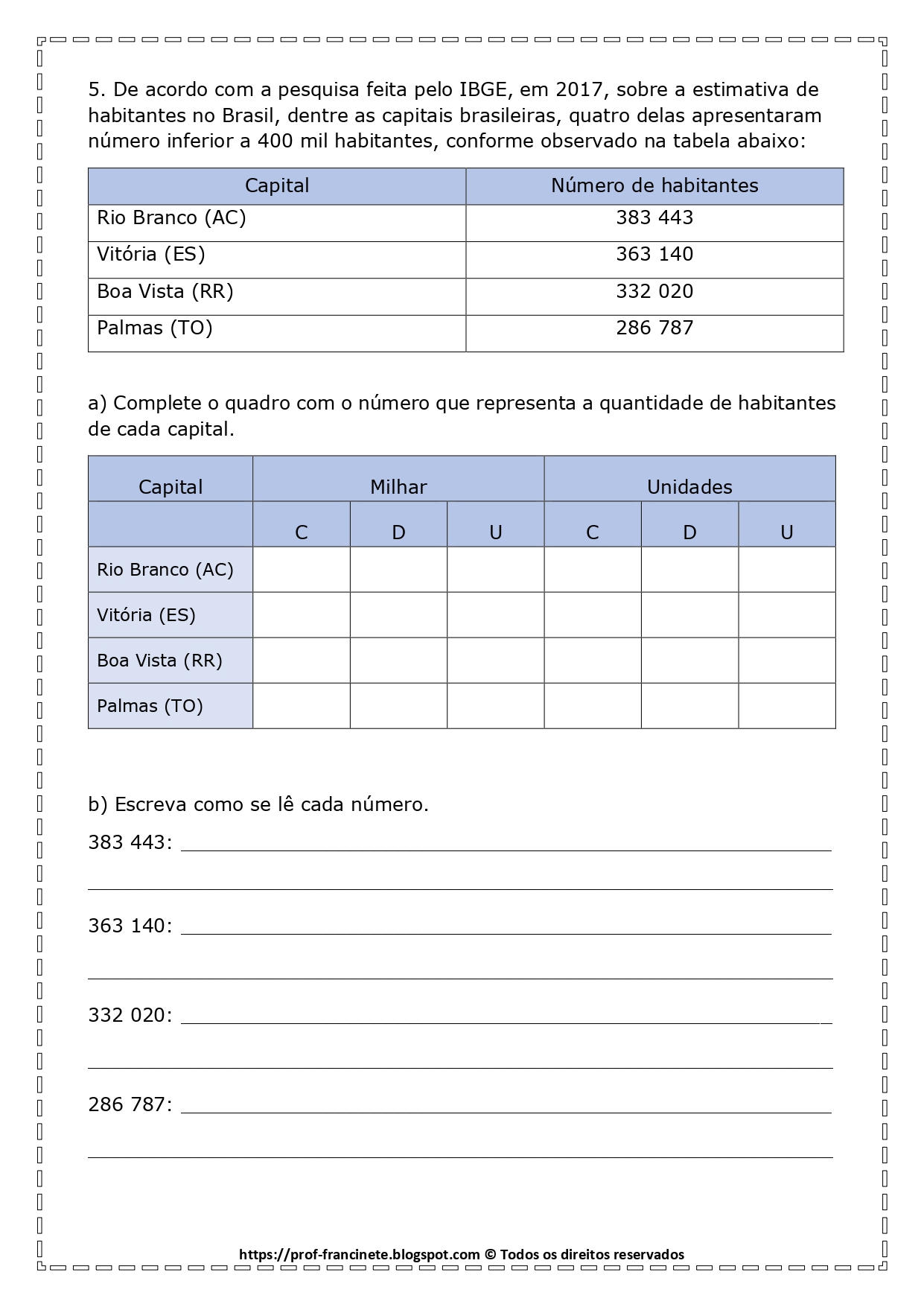 Atividades Sobre Sistema De Numeração Decimal 4o Ano
