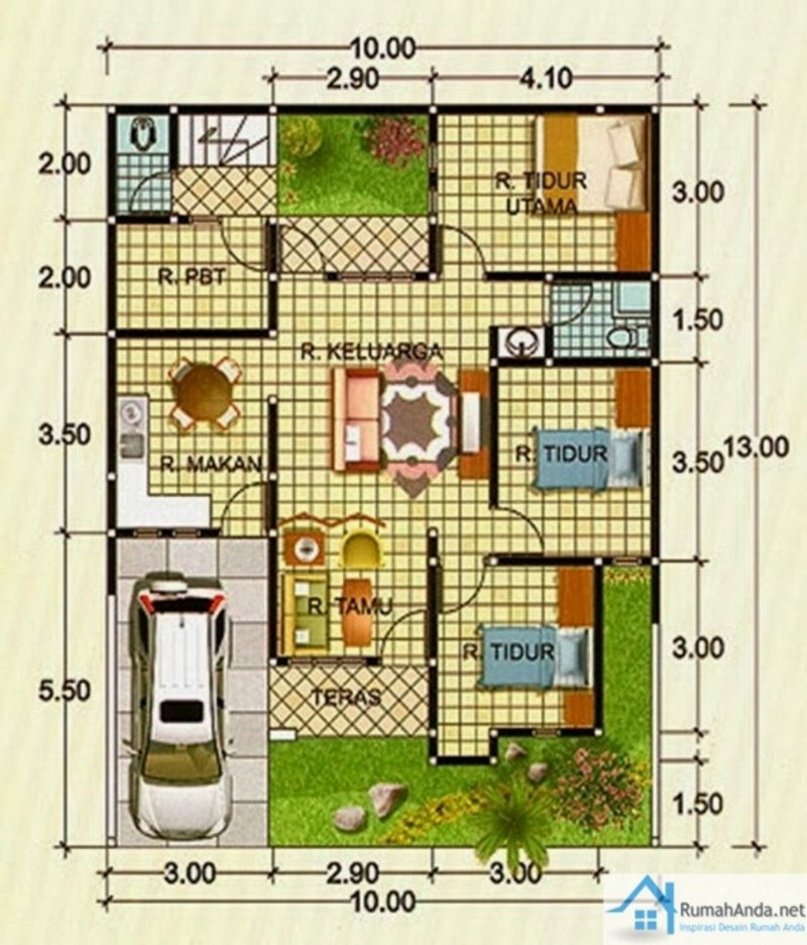 4 GAMBAR DENAH RUMAH 9X9 M 1 2 LANTAI TAMPAK MODERN | MODELRUMAHE.com