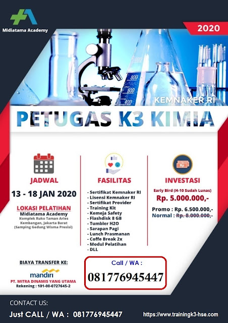 Petugas K3 Kimia murah tgl. 13-18 Januari 2020 di Jakarta