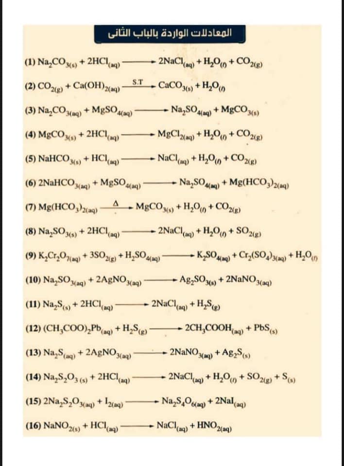 مراجعة كل معادلات الكيمياء لثالثة ثانوي
