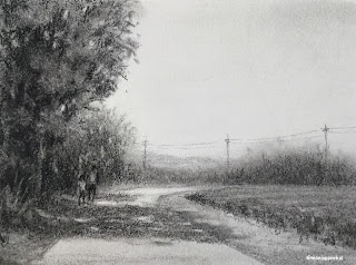 Charcoal drawing of a forest scene on Strathmore drawing paper
