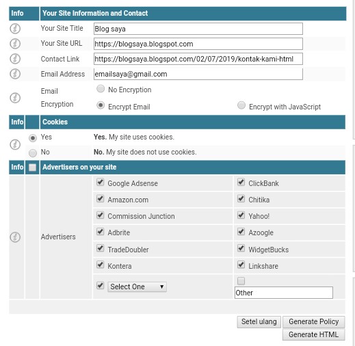 Cara Cepat Membuat Pripacy policy, Disclaimer, dan TOS Untuk Blog Lewat Situs Online Cara Cepat Membuat Pripacy policy, Disclaimer, dan TOS Untuk Blog Lewat Situs Online