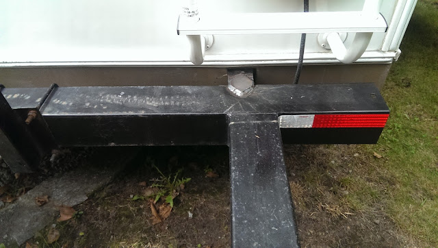 Diamond bracket welded on to the I-beam and the bumper for extra strength on our RV or fifth wheel trailer