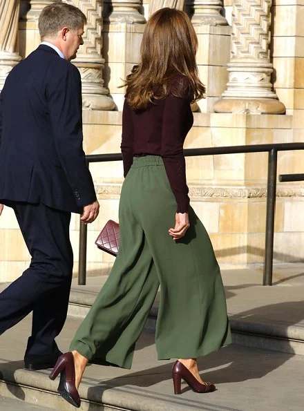 Kate Middleton wore a new high neck jumper by Warehouse and a new khaki culottes by Jigsaw. Chanel bag, Tod's shoes