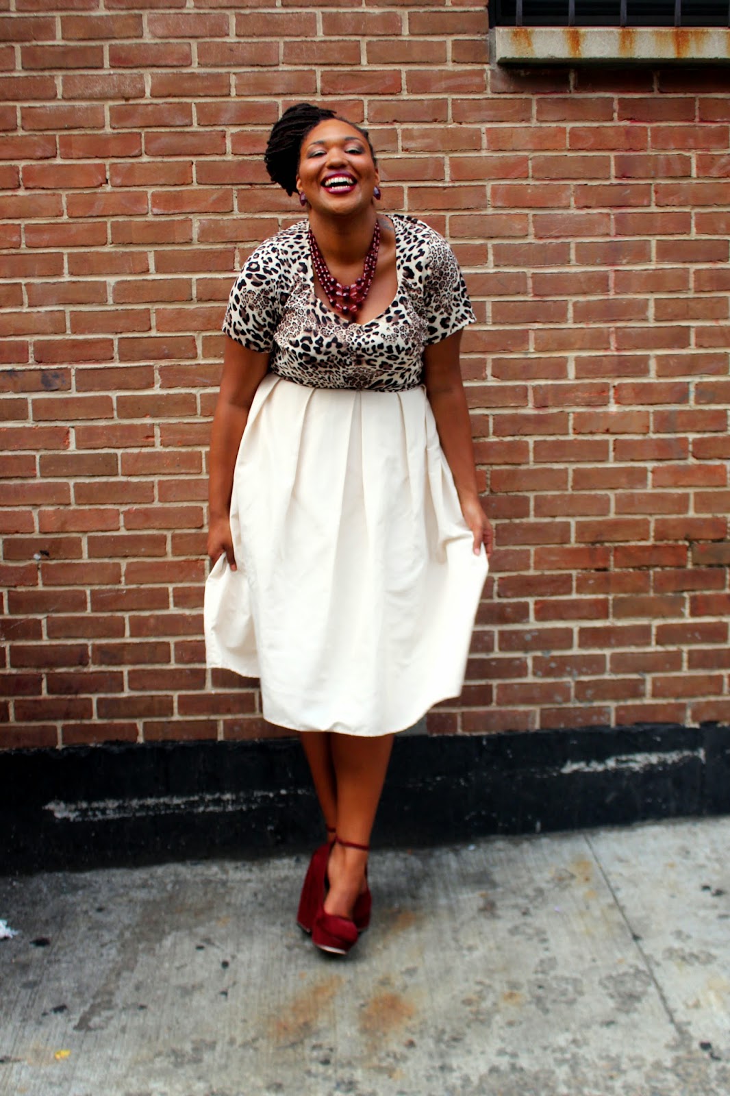 Leopard Print Crop top plus size midi skirt oxblood wedges