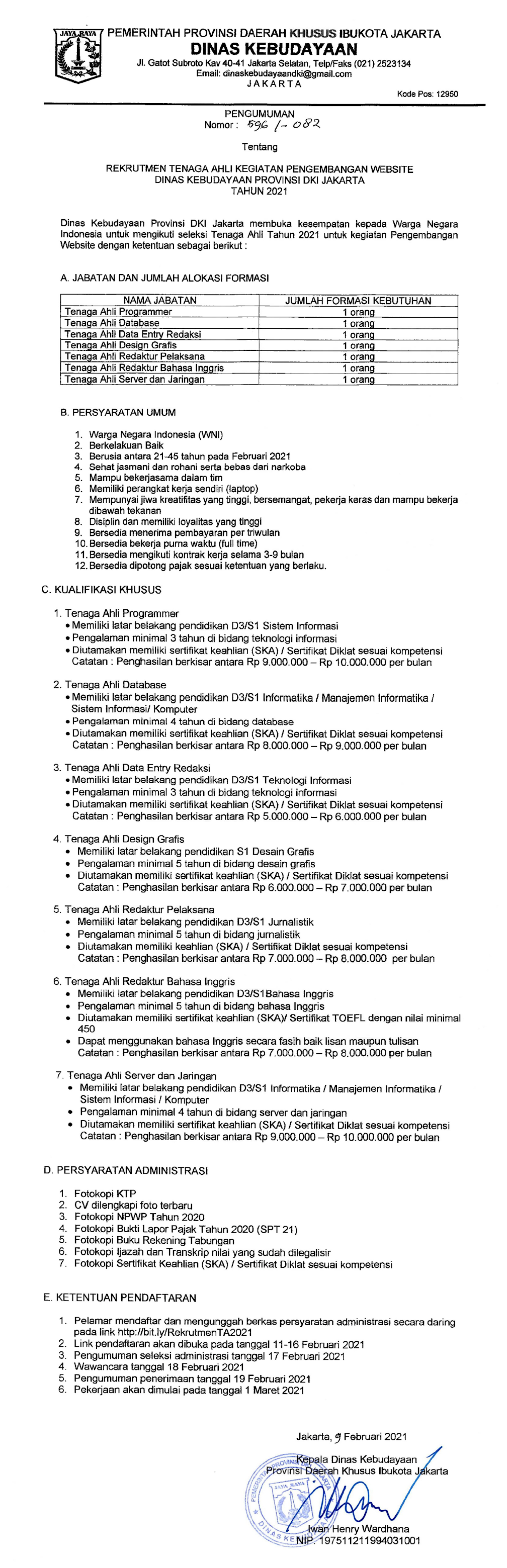 Dinas Kebudayaan Provinsi Tingkat D3 S1 Tahun Anggaran 2021