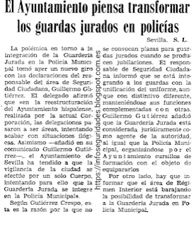 Año 1985 El Ayuntamiento piensa transformar los guardas de seguridad en policias