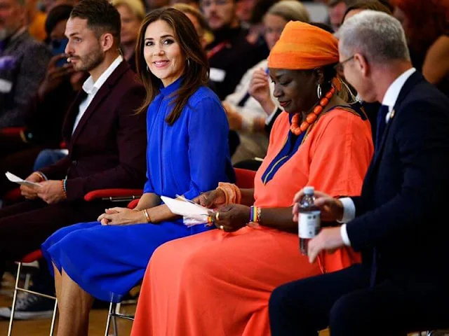 Crown Princess Mary wore a blue jumpsuit by YDE Copenhagen of Spring Summer 2016 collection. Cartier love gold diamond bracelet