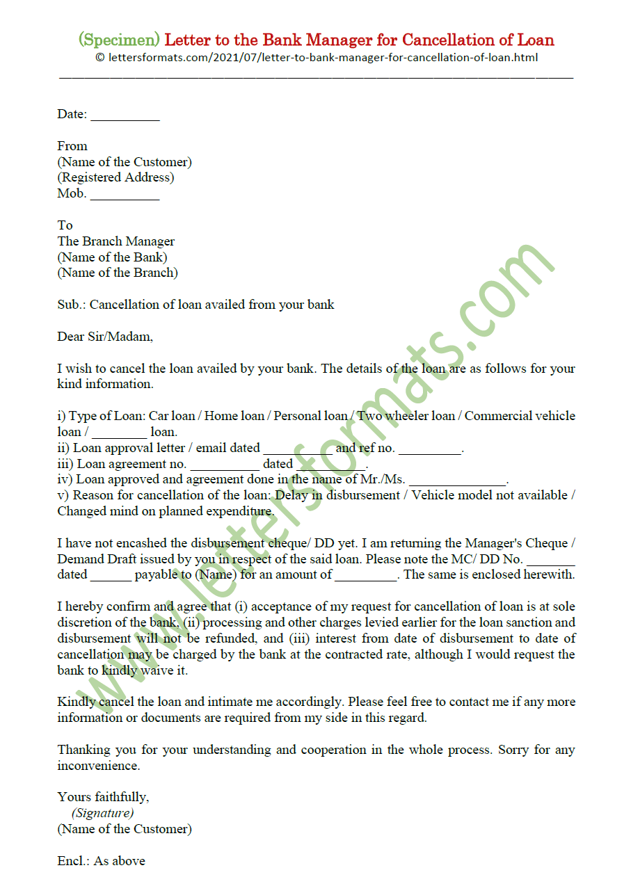 cancellation of loan application letter