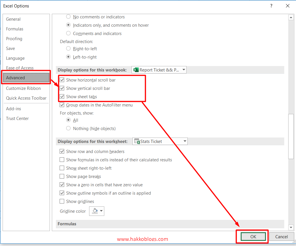 menampilkan sheet, vertical scrollbar dan horizontal scrollbar yang