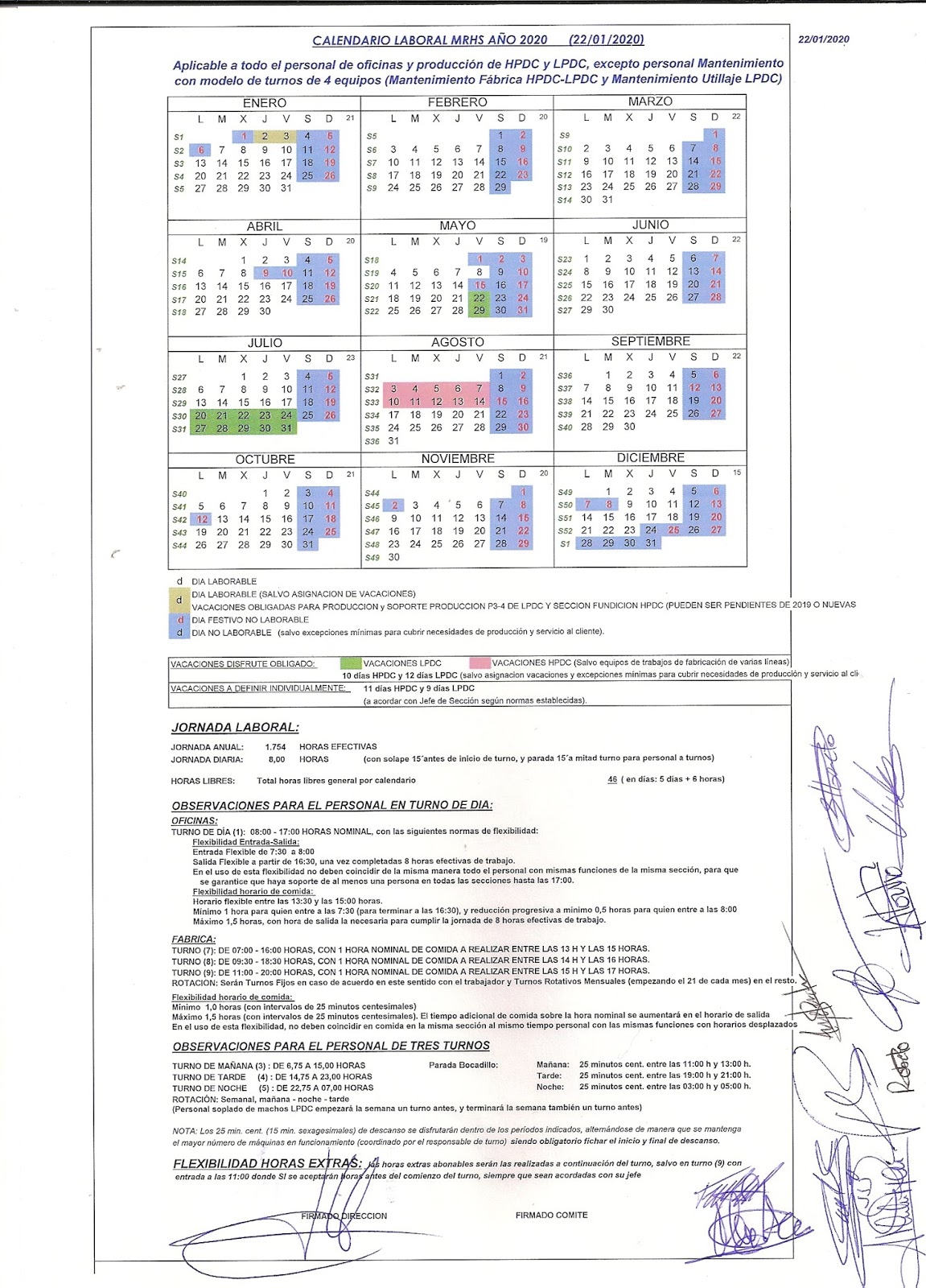 Sección Sindical de CC.OO. de MRHS CALENDARIO LABORAL