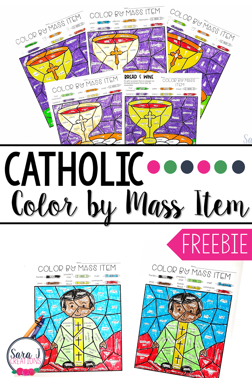 FREE Catholic Color by Mass Item Coloring Pages. Try out these fun and engaging coloring pages. A great way to teach your students about the items we use during Mass. The free set focuses on the priest and the bread & wine.