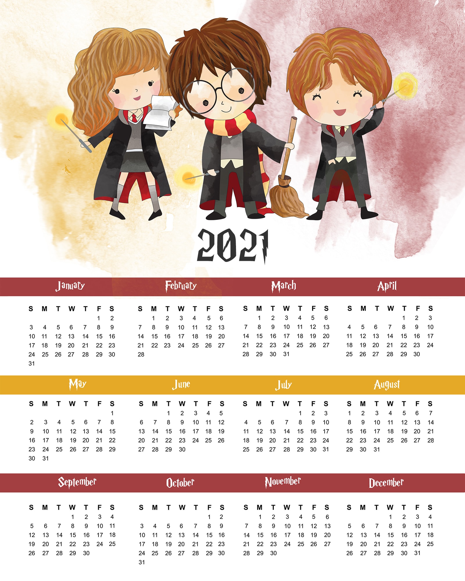 Calendar 2021 Harry Potter En 2021 Calendario Para Imprimir Gratis