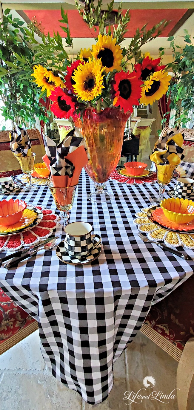 Sunflowers and Checks Tablescape Life and Linda