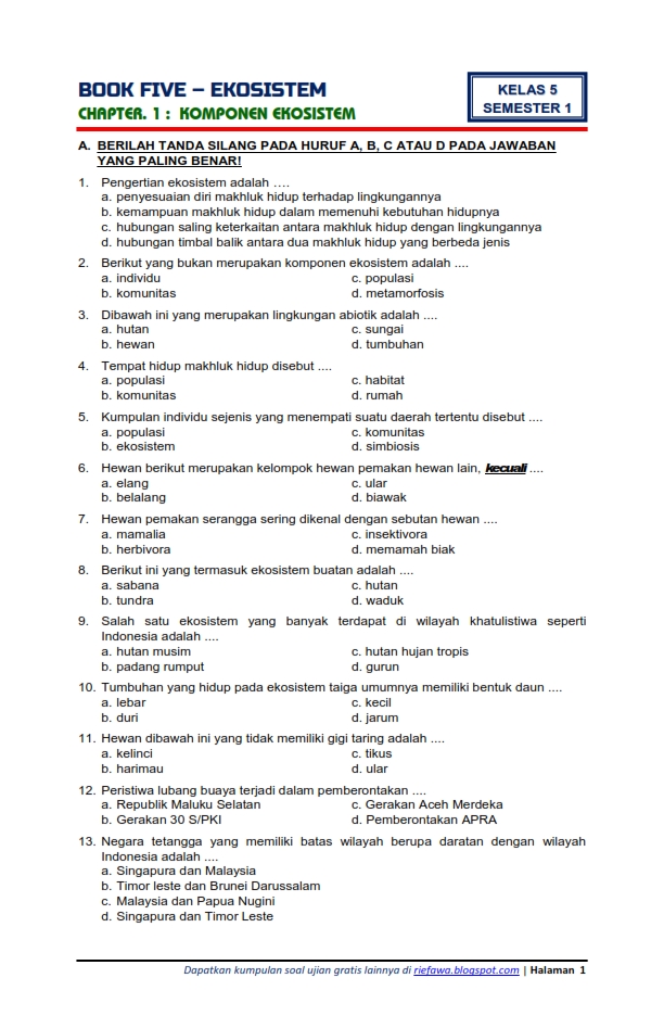 Download Soal Tematik Kelas 5 Semester 1 Tema 5 Subtema 1 Download Soal Tematik Kelas 5 Semester 1 Tema 5 Subtema 1